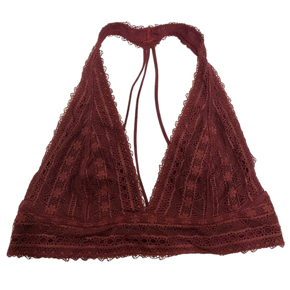 Urban Outfitters Strappy Back Lace Halter Bralette In Burgundy - Picture 5 of 11